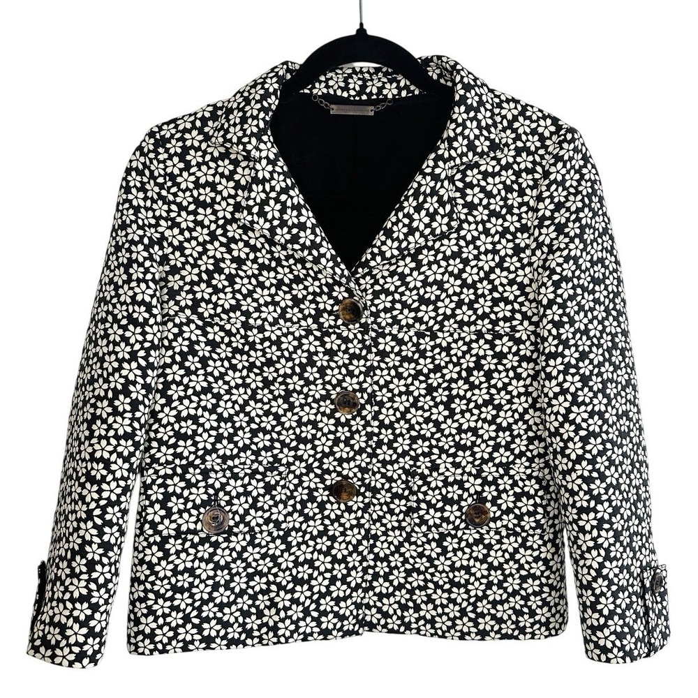 ATOS LOMBARDINI Italy Black White Cherry Blossom Floral Blazer Jacket IT 40 US S
